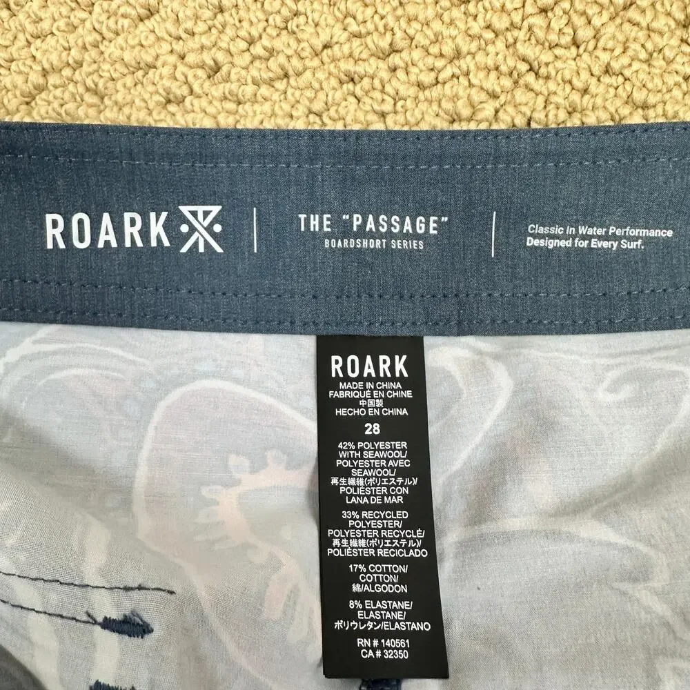 NEW Roark Passage Nomadic 17” Boardshort Blue Paisley 28 Outdoor Beach Swim